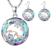 Polar Bear Mom and Cub Circle Pendant Necklace Earrings Sets Women's Jewelry Set